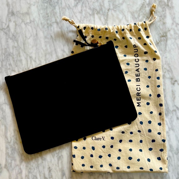 Clare V. Black Suede and Gold Leather Envelope Clutch - Picture 1 of 7
